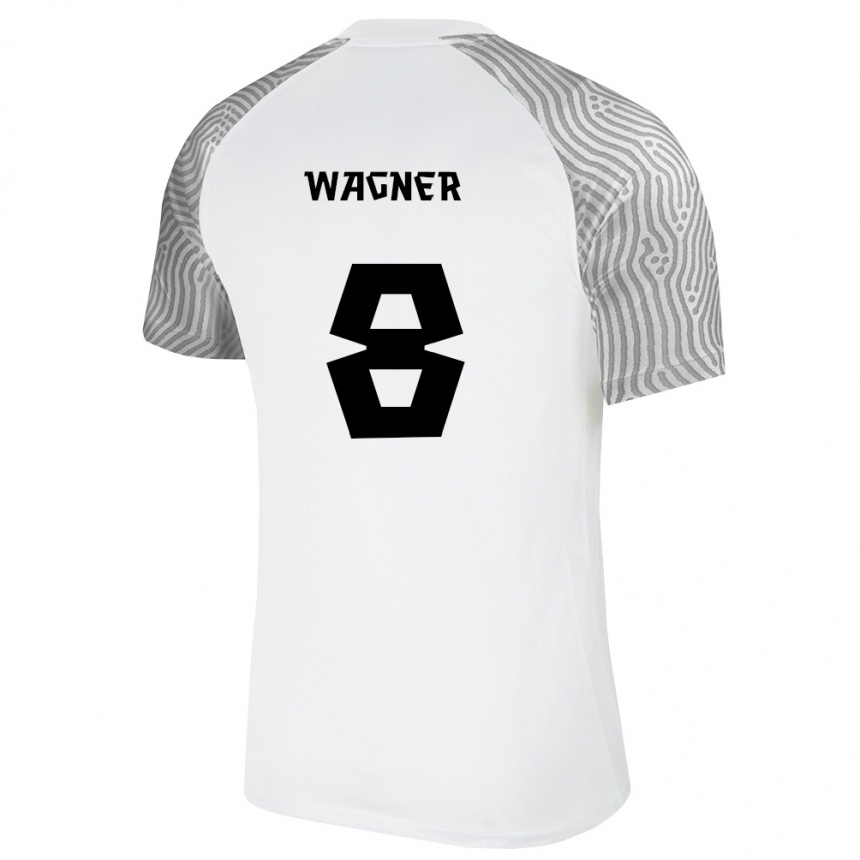 גברים כדורגל אסטוניה August Wagner #8 לבן אפור הרחק ג'רזי 26-28