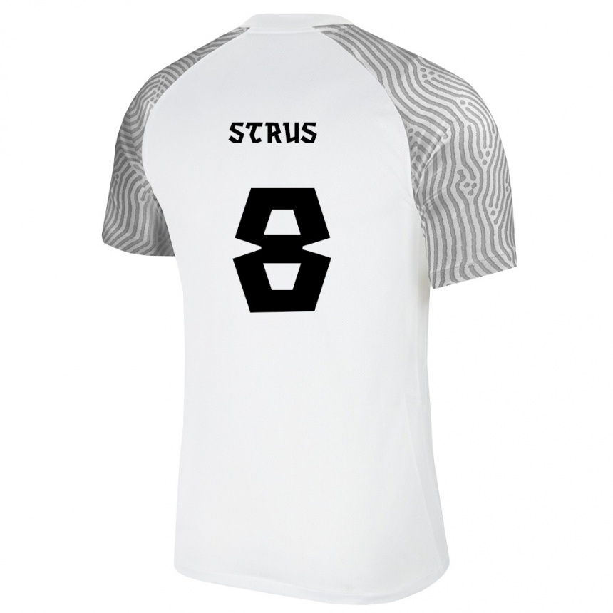 גברים כדורגל אסטוניה Paul Strus #8 לבן אפור הרחק ג'רזי 26-28