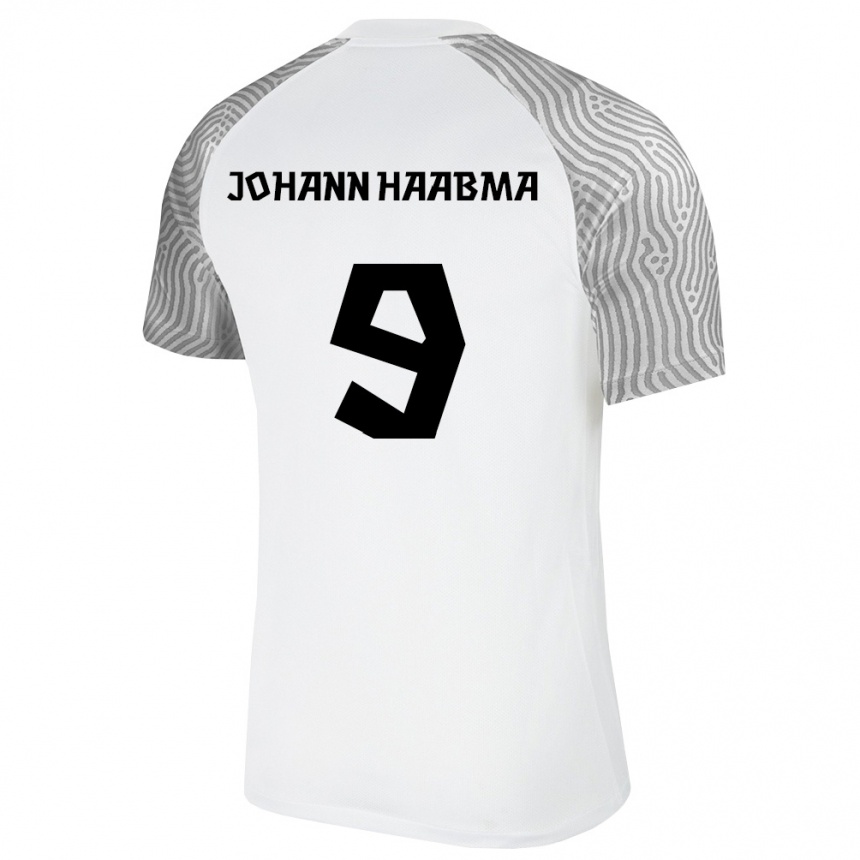 גברים כדורגל אסטוניה Karl Johann Haabma #9 לבן אפור הרחק ג'רזי 26-28