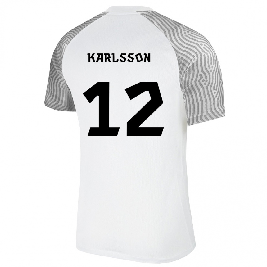 גברים כדורגל אסטוניה Sander Karlsson #12 לבן אפור הרחק ג'רזי 26-28