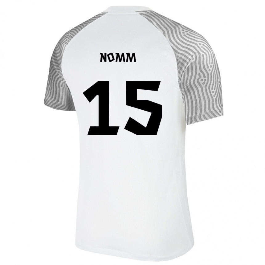 גברים כדורגל אסטוניה Uku Nomm #15 לבן אפור הרחק ג'רזי 26-28