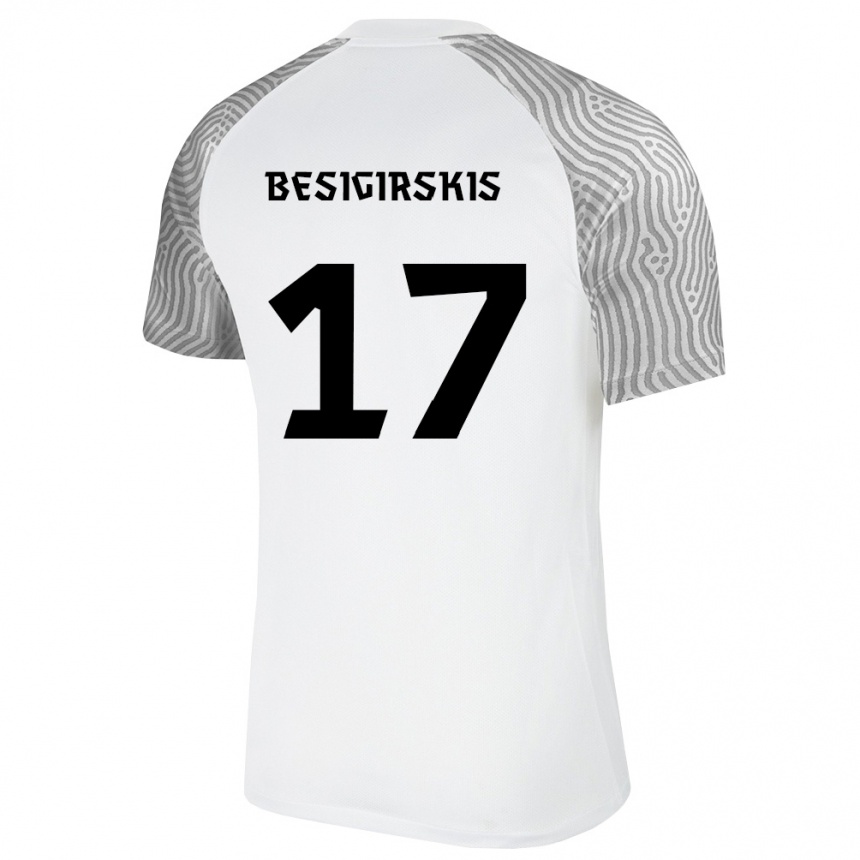 גברים כדורגל אסטוניה Arnas Besigirskis #17 לבן אפור הרחק ג'רזי 26-28