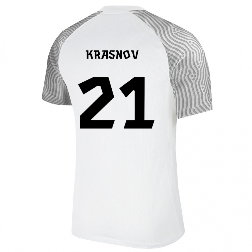 גברים כדורגל אסטוניה Ivan Krasnov #21 לבן אפור הרחק ג'רזי 26-28