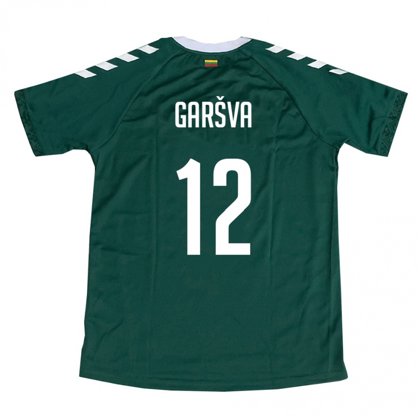 גברים כדורגל ליטא Rapolas Garšva #12 ירוק כהה לבן הרחק ג'רזי 26-28