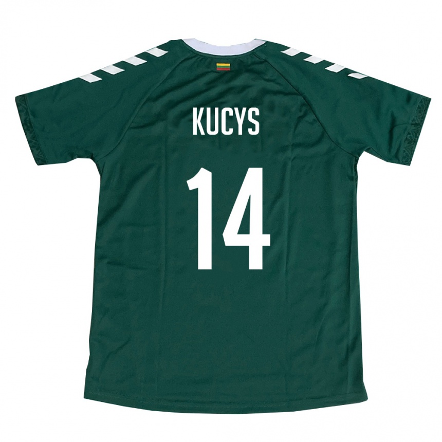גברים כדורגל ליטא Armandas Kucys #14 ירוק כהה לבן הרחק ג'רזי 26-28