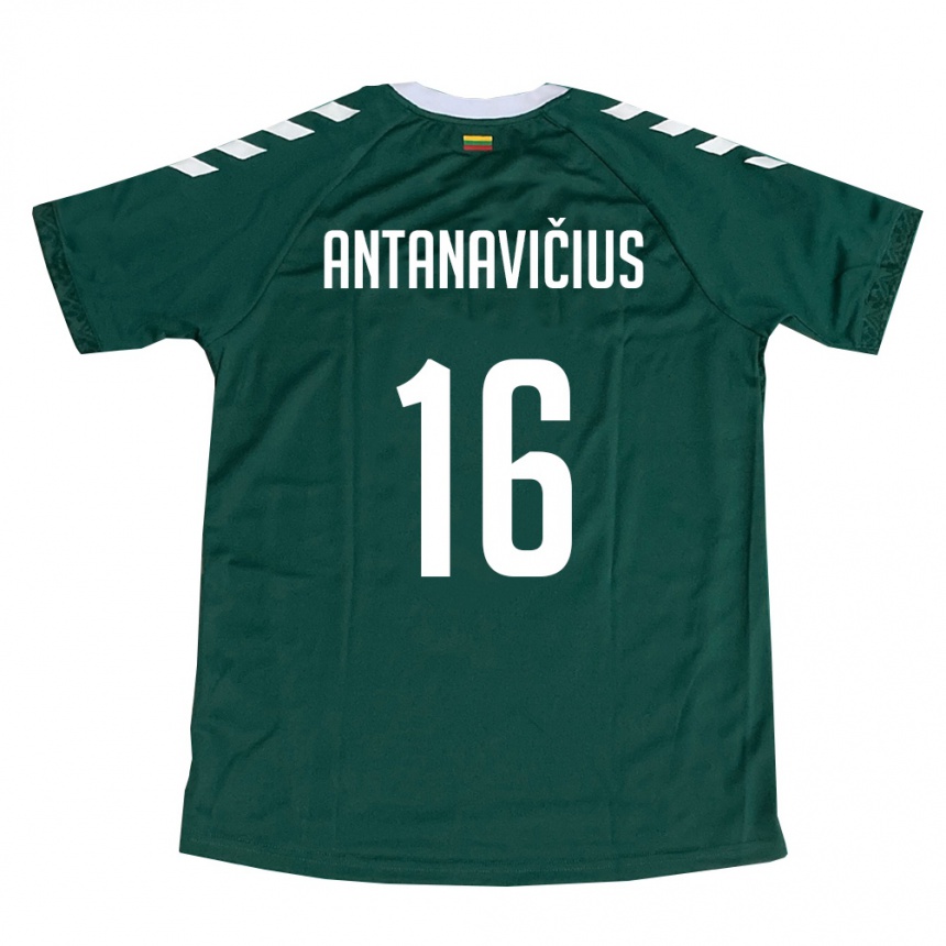 גברים כדורגל ליטא Domantas Antanavičius #16 ירוק כהה לבן הרחק ג'רזי 26-28