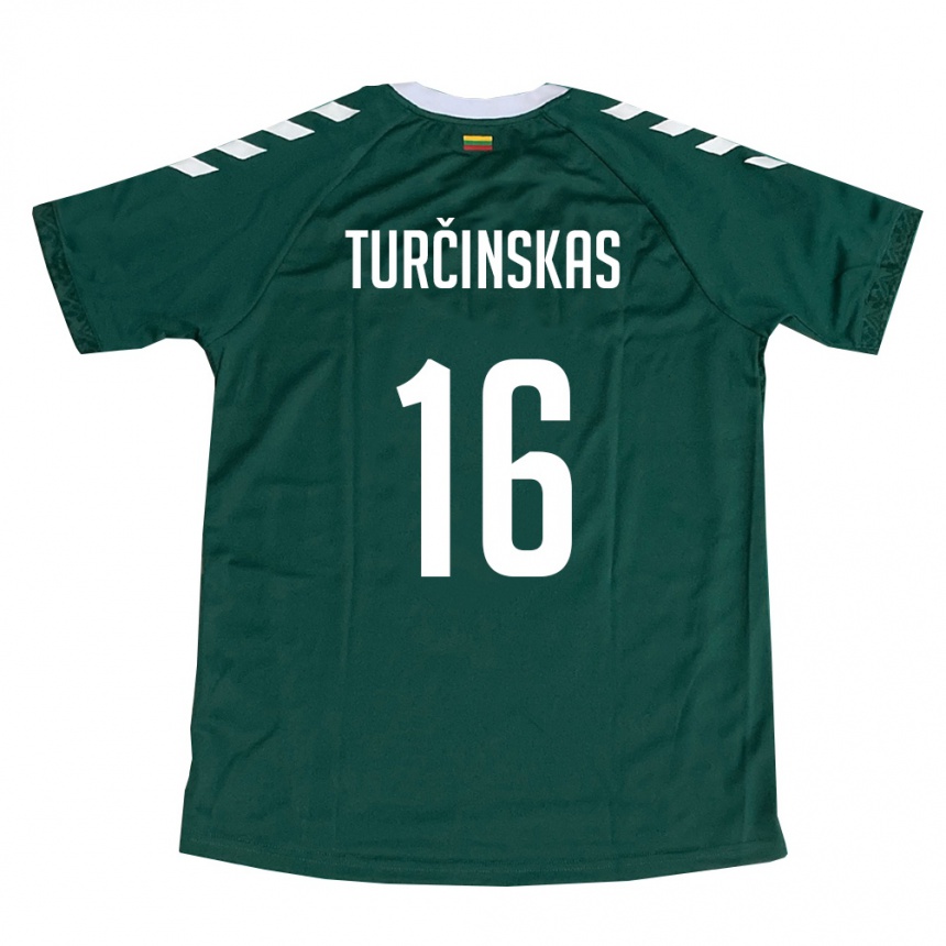 גברים כדורגל ליטא Jugas Turčinskas #16 ירוק כהה לבן הרחק ג'רזי 26-28