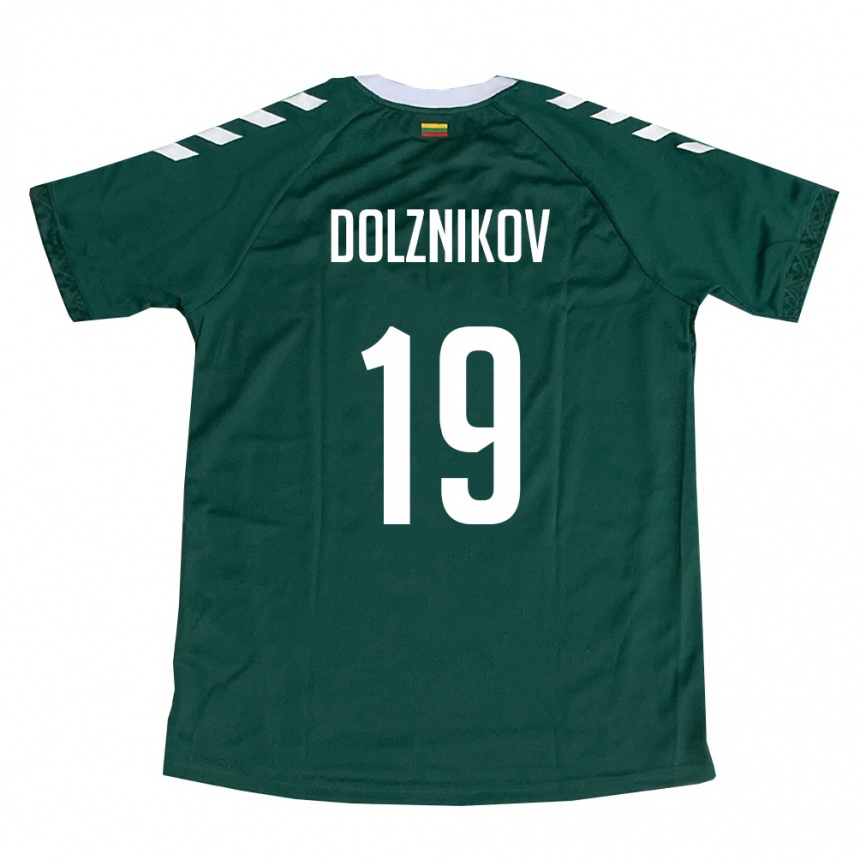 גברים כדורגל ליטא Artūr Dolžnikov #19 ירוק כהה לבן הרחק ג'רזי 26-28