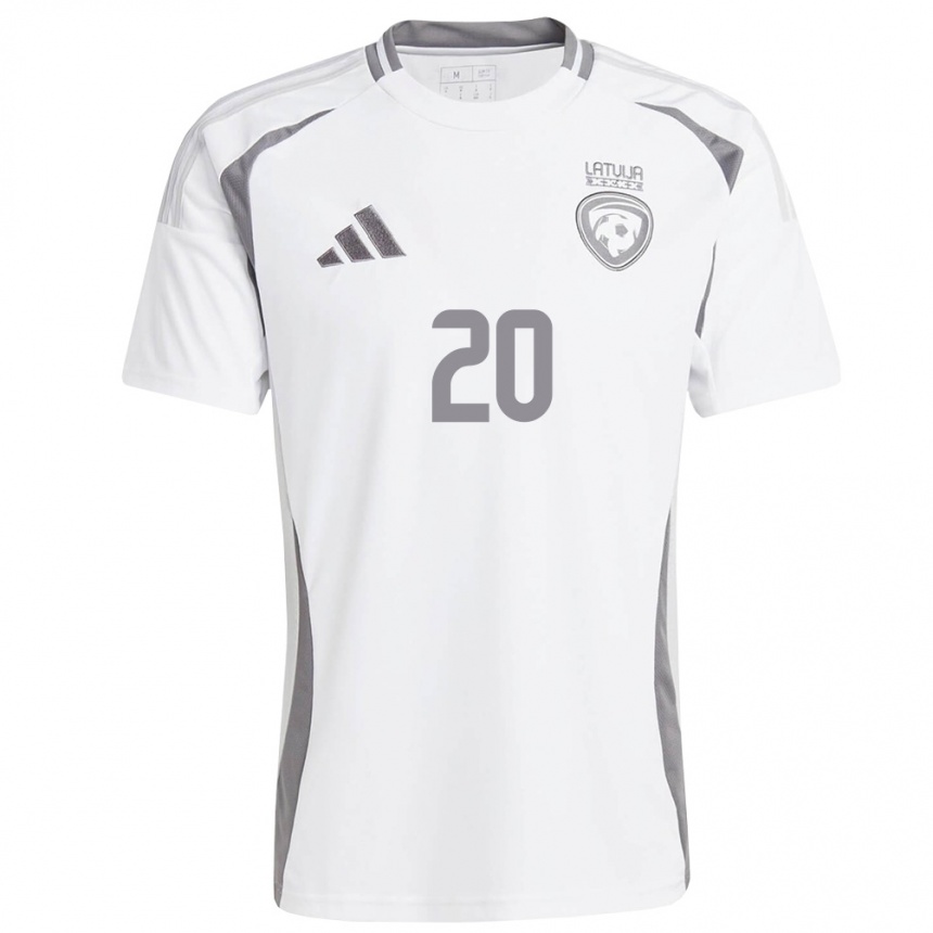 גברים כדורגל לטביה Milans Tihonovics #20 לבן אפור כהה הרחק ג'רזי 26-28