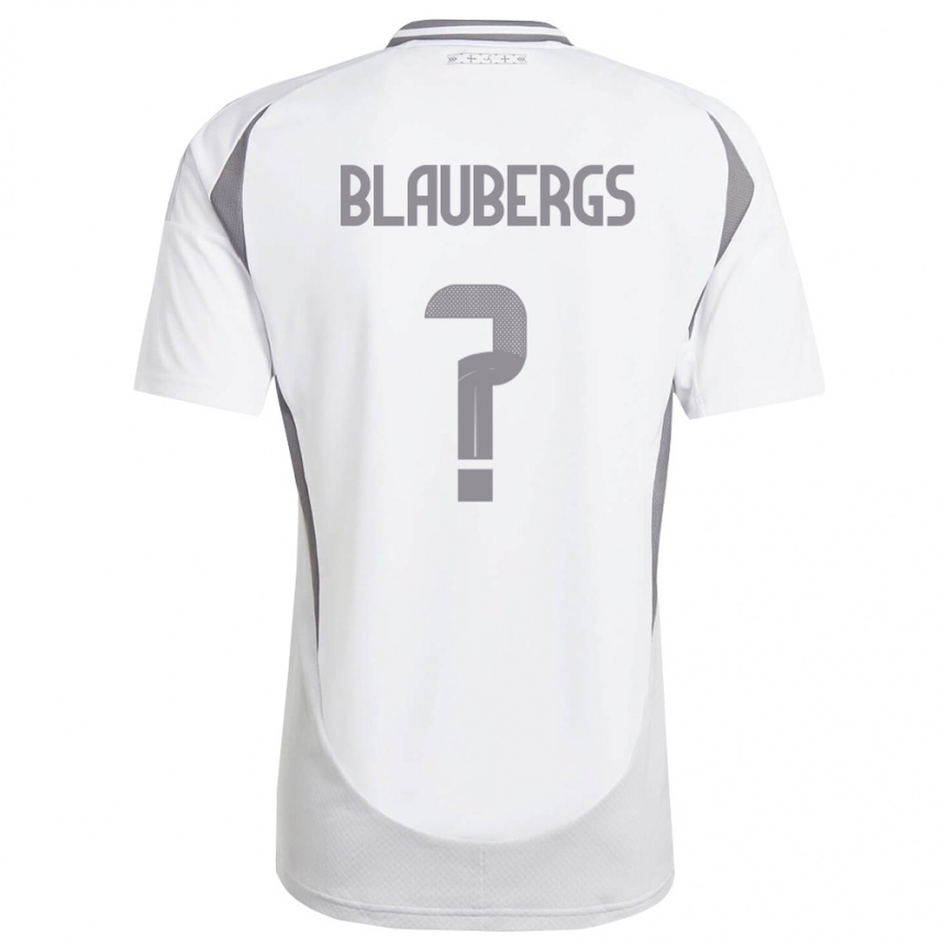 גברים כדורגל לטביה Markuss Blaubergs #0 לבן אפור כהה הרחק ג'רזי 26-28