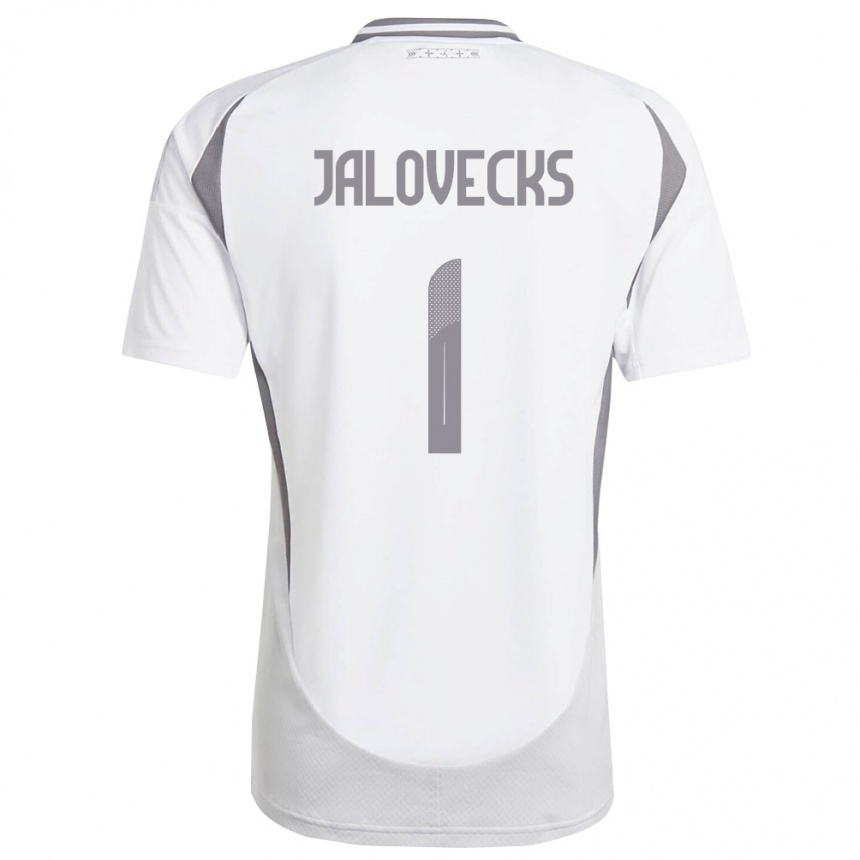 גברים כדורגל לטביה Lukass Jalovecks #1 לבן אפור כהה הרחק ג'רזי 26-28