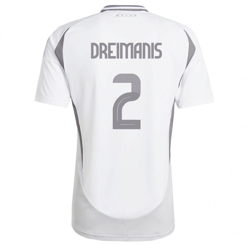 גברים כדורגל לטביה Adams Dreimanis #2 לבן אפור כהה הרחק ג'רזי 26-28