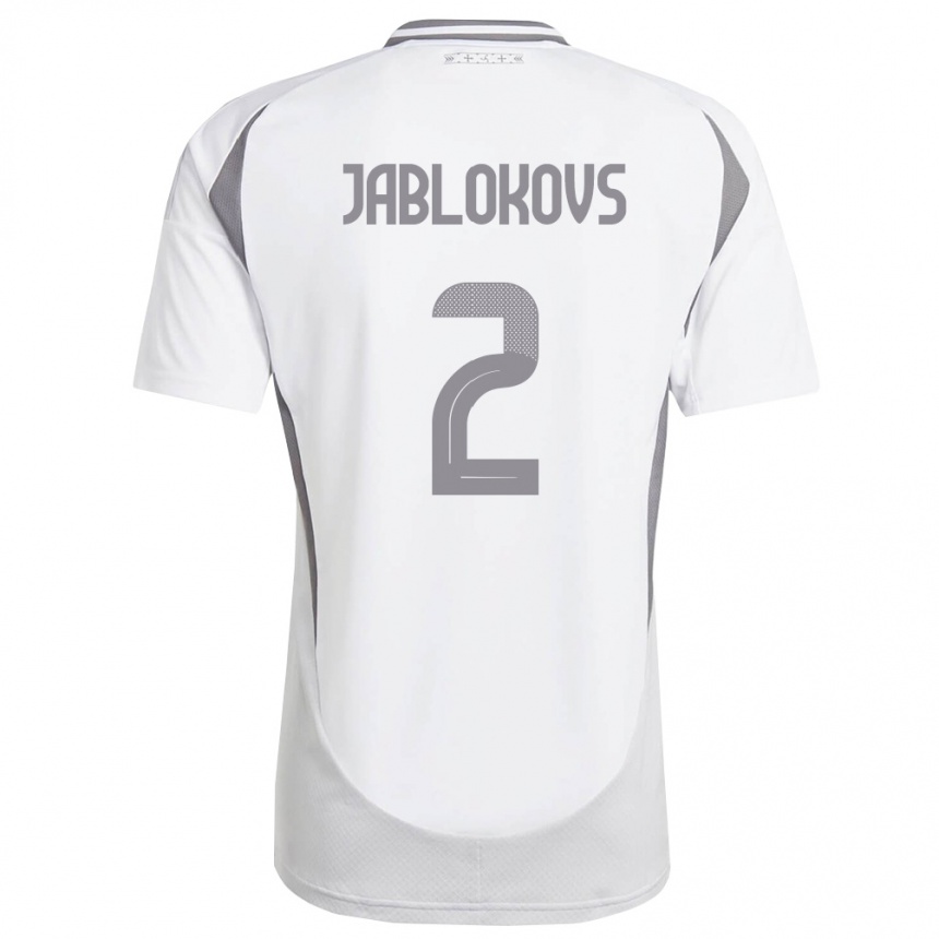 גברים כדורגל לטביה Roberts Jablokovs #2 לבן אפור כהה הרחק ג'רזי 26-28
