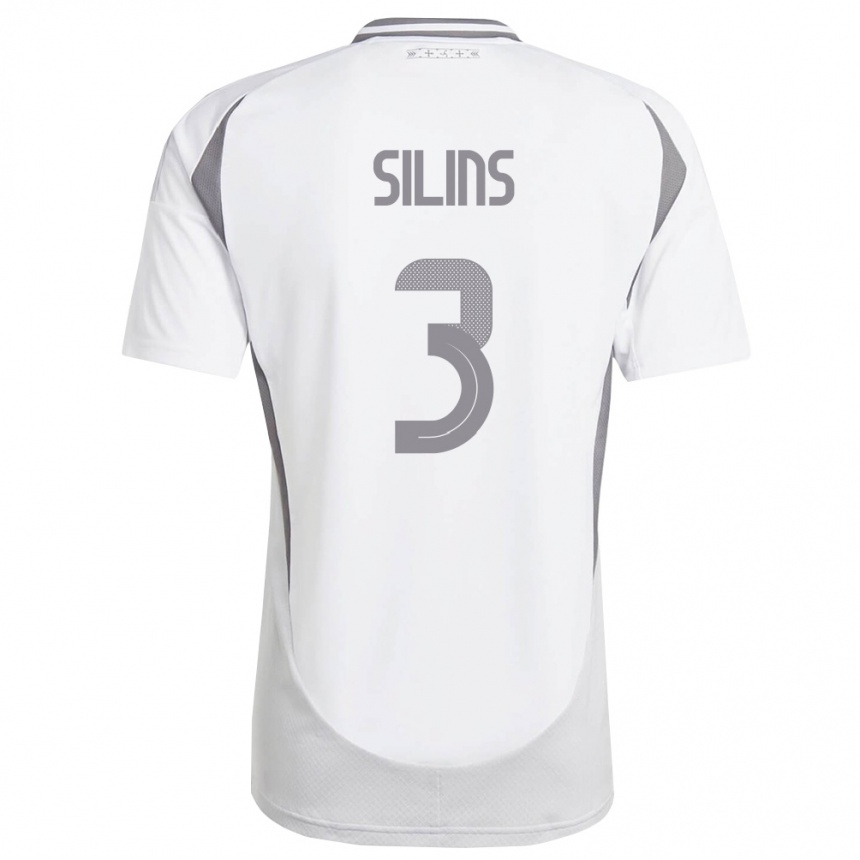 גברים כדורגל לטביה Matiss Silins #3 לבן אפור כהה הרחק ג'רזי 26-28