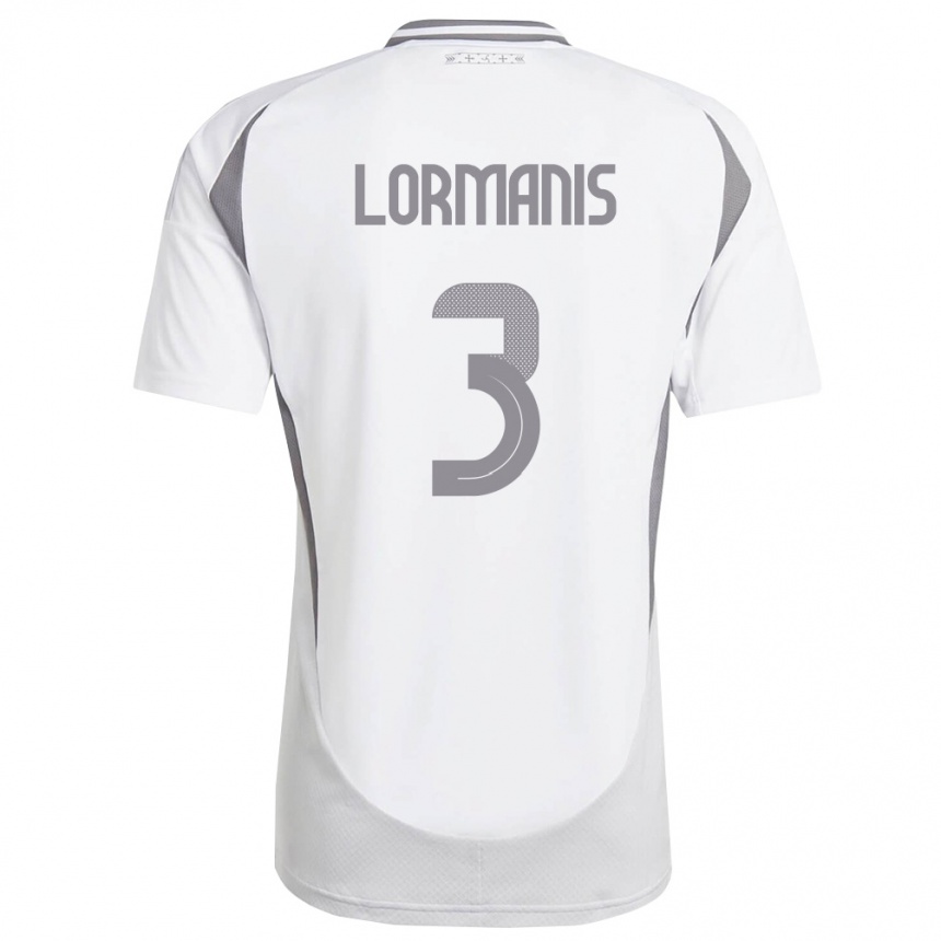 גברים כדורגל לטביה Martins Lormanis #3 לבן אפור כהה הרחק ג'רזי 26-28
