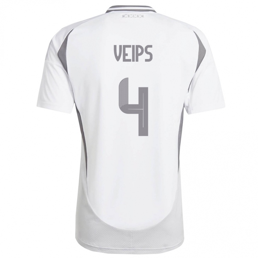גברים כדורגל לטביה Roberts Veips #4 לבן אפור כהה הרחק ג'רזי 26-28