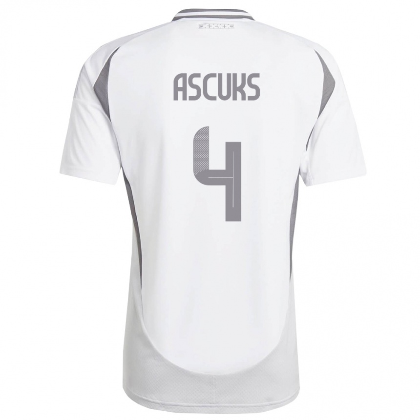 גברים כדורגל לטביה Edgars Ascuks #4 לבן אפור כהה הרחק ג'רזי 26-28
