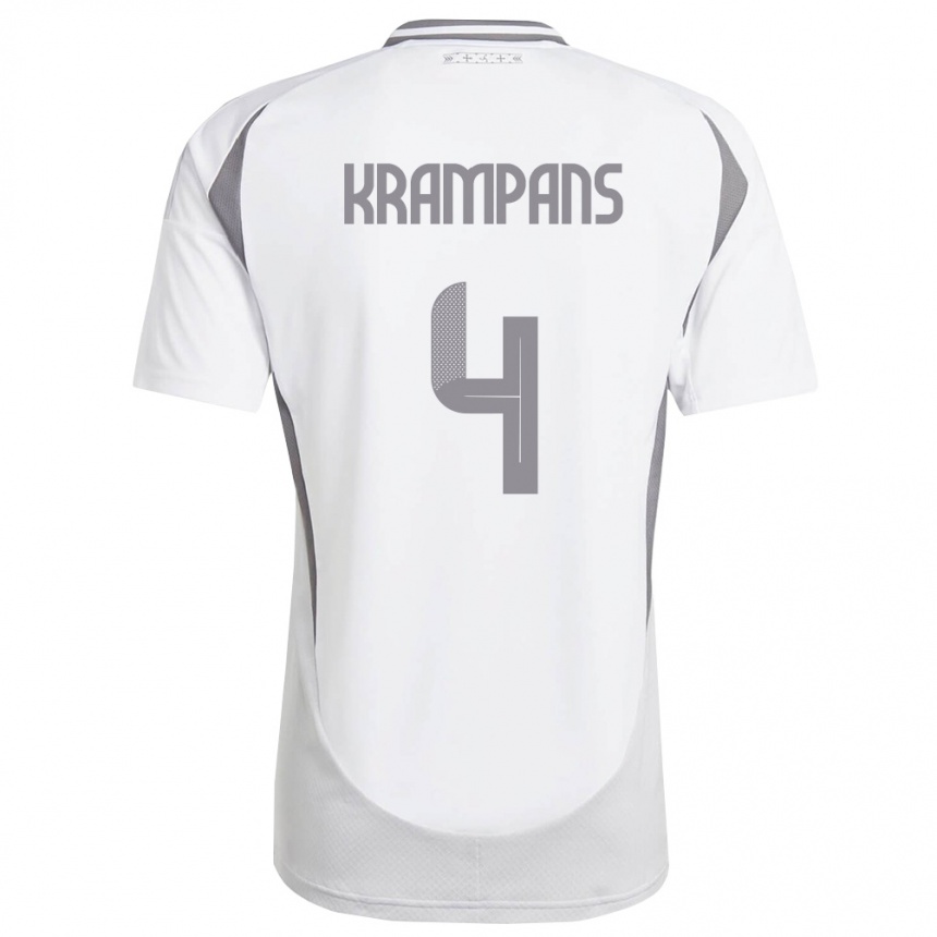 גברים כדורגל לטביה Oskars Krampans #4 לבן אפור כהה הרחק ג'רזי 26-28