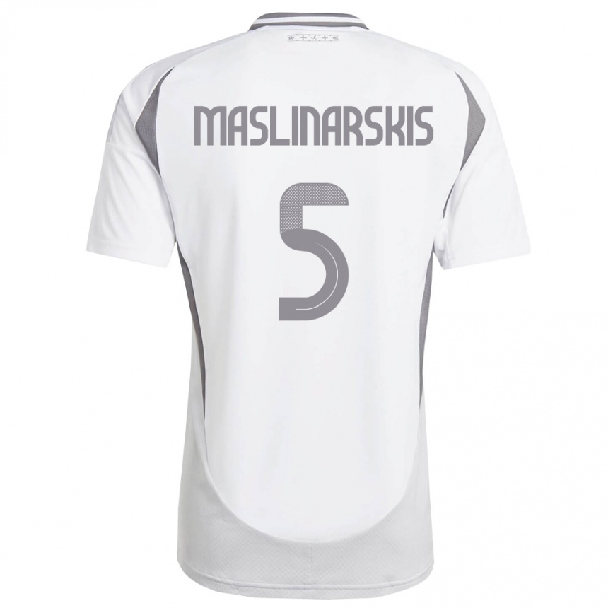 גברים כדורגל לטביה Gustavs Maslinarskis #5 לבן אפור כהה הרחק ג'רזי 26-28