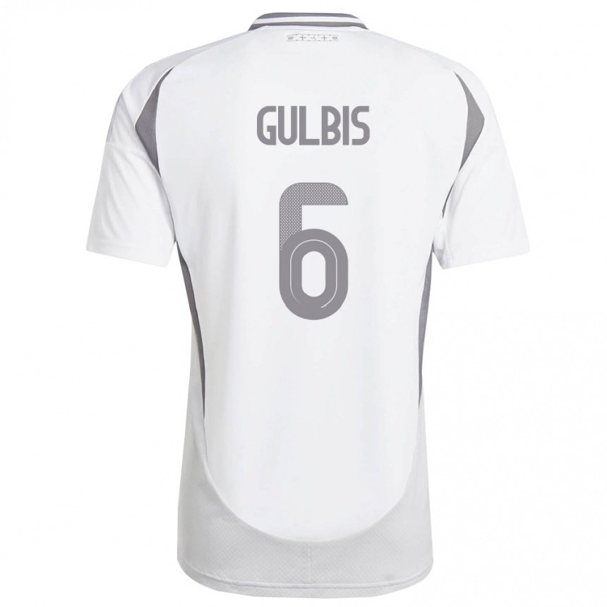 גברים כדורגל לטביה Henrijs Gulbis #6 לבן אפור כהה הרחק ג'רזי 26-28