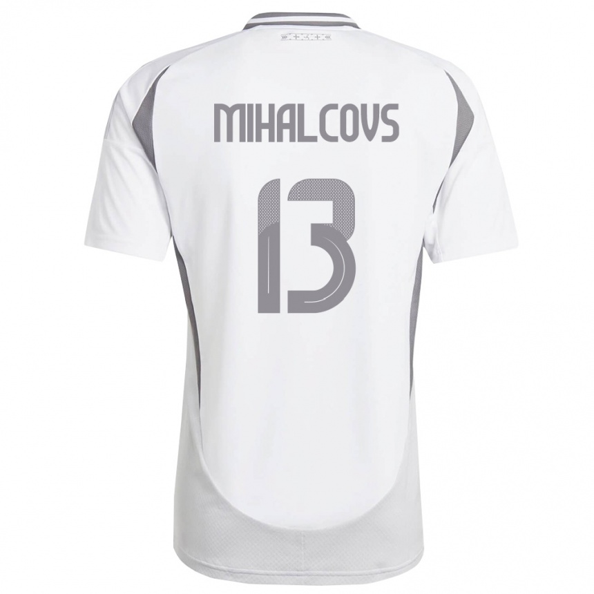 גברים כדורגל לטביה Glebs Mihalcovs #13 לבן אפור כהה הרחק ג'רזי 26-28