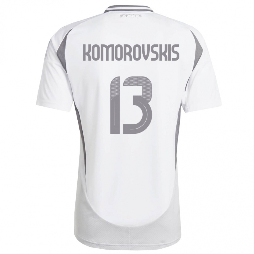 גברים כדורגל לטביה Emils Komorovskis #13 לבן אפור כהה הרחק ג'רזי 26-28