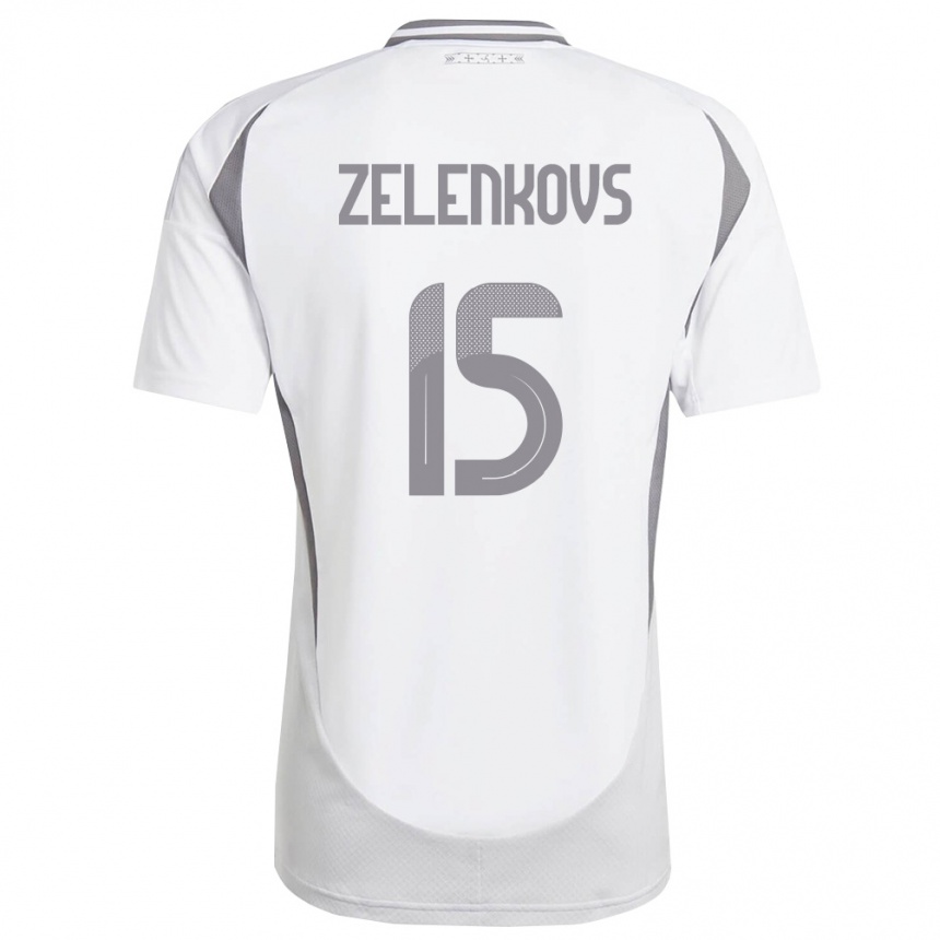 גברים כדורגל לטביה Dmitrijs Zelenkovs #15 לבן אפור כהה הרחק ג'רזי 26-28
