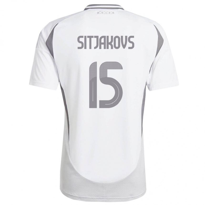 גברים כדורגל לטביה Ralfs Sitjakovs #15 לבן אפור כהה הרחק ג'רזי 26-28