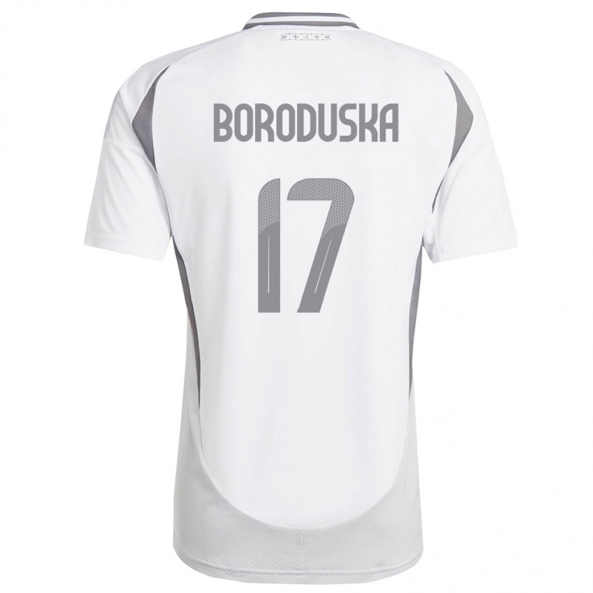 גברים כדורגל לטביה Eriks Boroduska #17 לבן אפור כהה הרחק ג'רזי 26-28