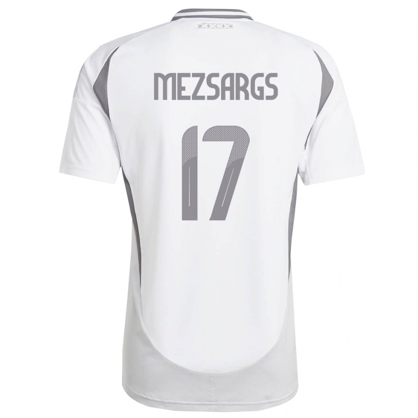 גברים כדורגל לטביה Kristians Mezsargs #17 לבן אפור כהה הרחק ג'רזי 26-28