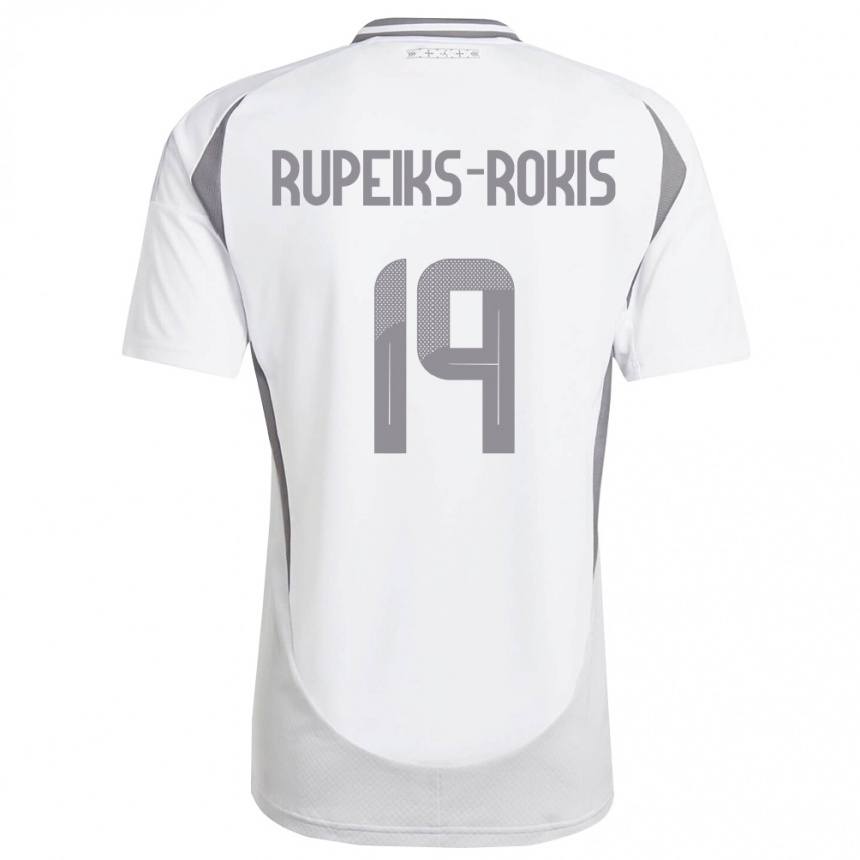 גברים כדורגל לטביה Janis Rupeiks-Rokis #19 לבן אפור כהה הרחק ג'רזי 26-28