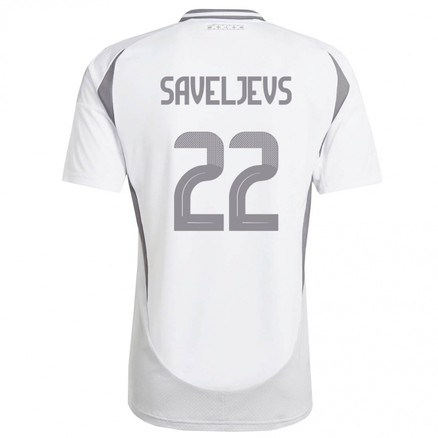 גברים כדורגל לטביה Aleksejs Saveljevs #22 לבן אפור כהה הרחק ג'רזי 26-28