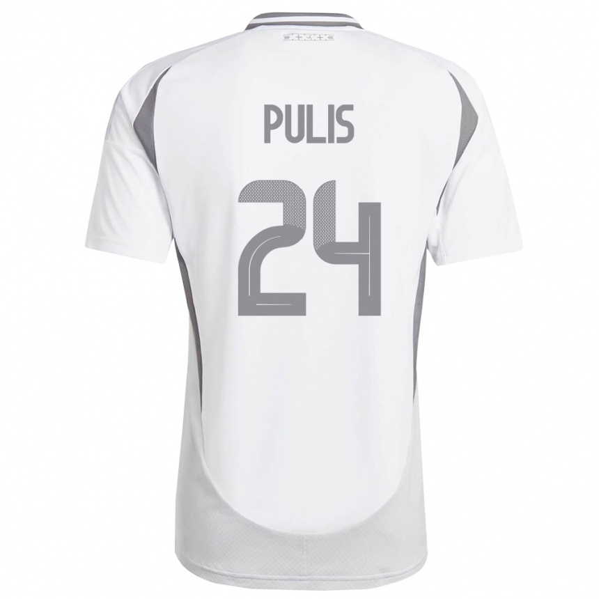 גברים כדורגל לטביה Ingars Pulis #24 לבן אפור כהה הרחק ג'רזי 26-28