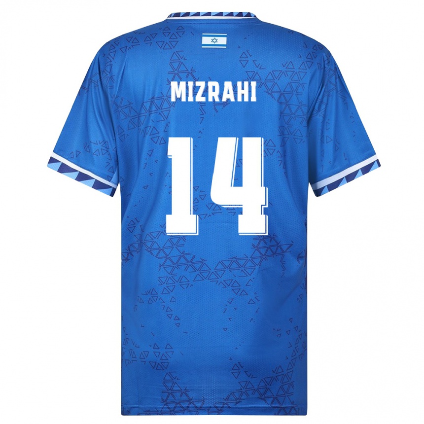 גברים כדורגל ישראל Guy Mizrahi #14 כחול לבן הרחק ג'רזי 26-28