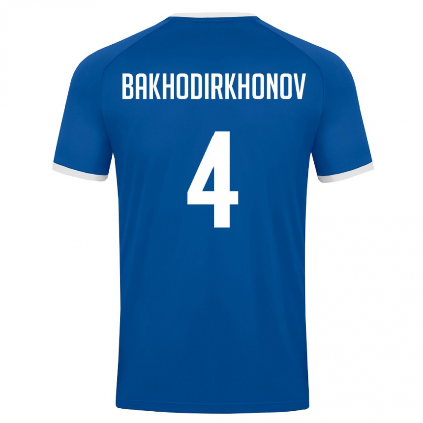 נשים כדורגל אוזבקיסטן Muminkhon Bakhodirkhonov #4 כחול מלכותי לבן ג'רזי ביתית 26-28