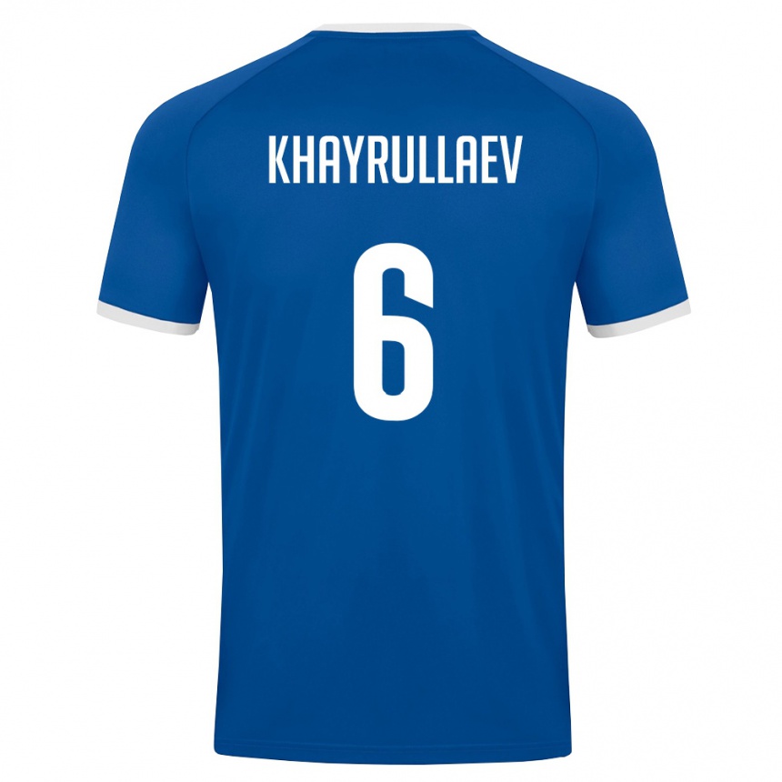 נשים כדורגל אוזבקיסטן Ravshan Khayrullaev #6 כחול מלכותי לבן ג'רזי ביתית 26-28