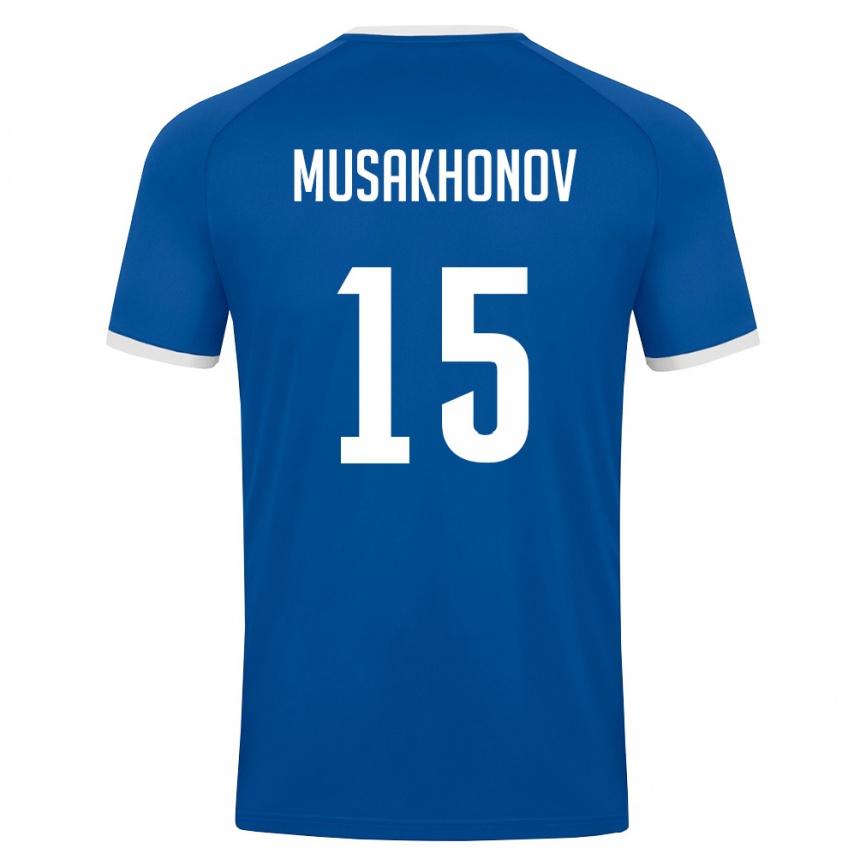 נשים כדורגל אוזבקיסטן Mukhammadali Musakhonov #15 כחול מלכותי לבן ג'רזי ביתית 26-28