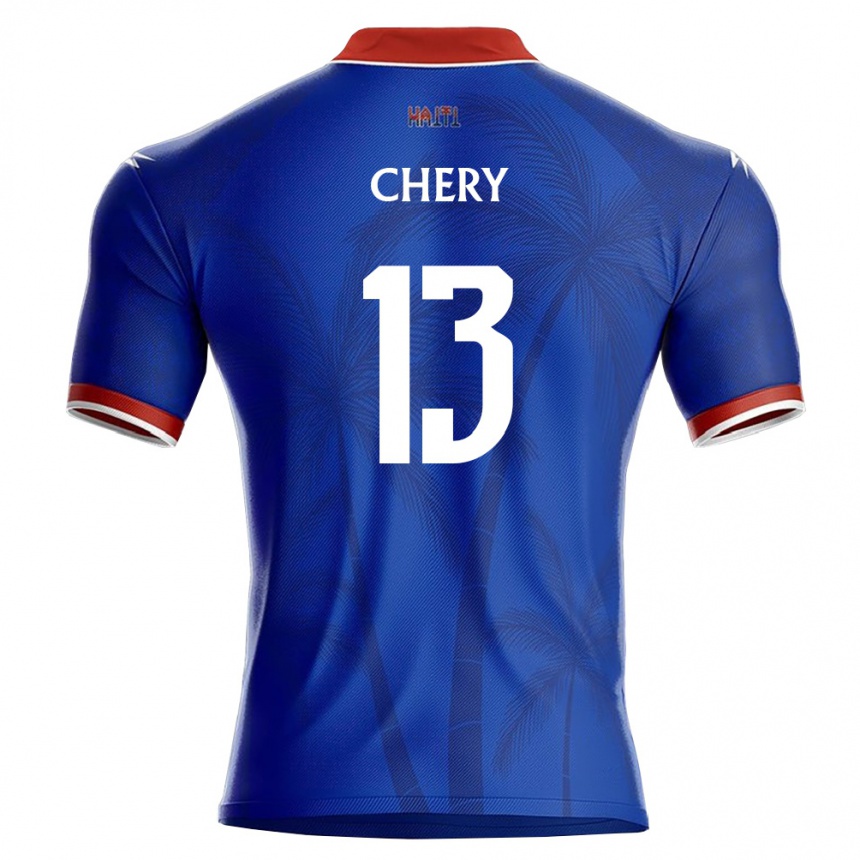נשים כדורגל האיטי Mikenley Chery #13 כחול אדום לבן ג'רזי ביתית 26-28