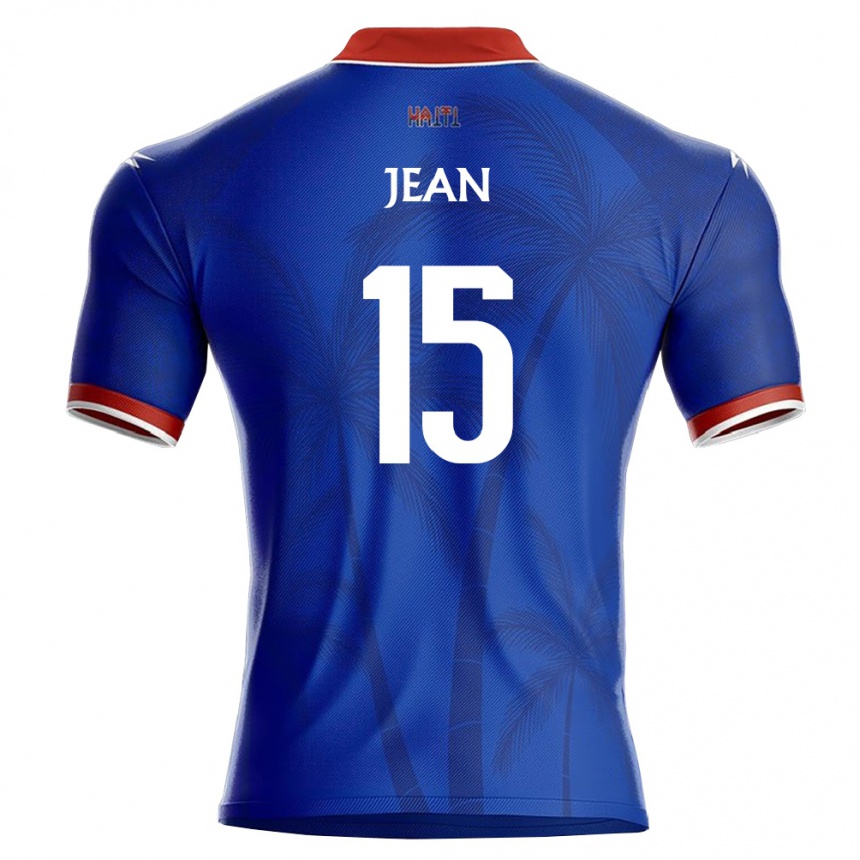נשים כדורגל האיטי Mikenlove Jean #15 כחול אדום לבן ג'רזי ביתית 26-28
