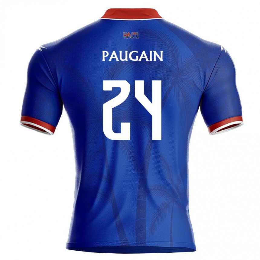 נשים כדורגל האיטי Wilguens Paugain #24 כחול אדום לבן ג'רזי ביתית 26-28