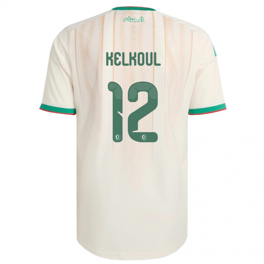 נשים כדורגל אלג'יריה Yasser Kelkoul #12 שמנת ירוק אדום ג'רזי ביתית 26-28