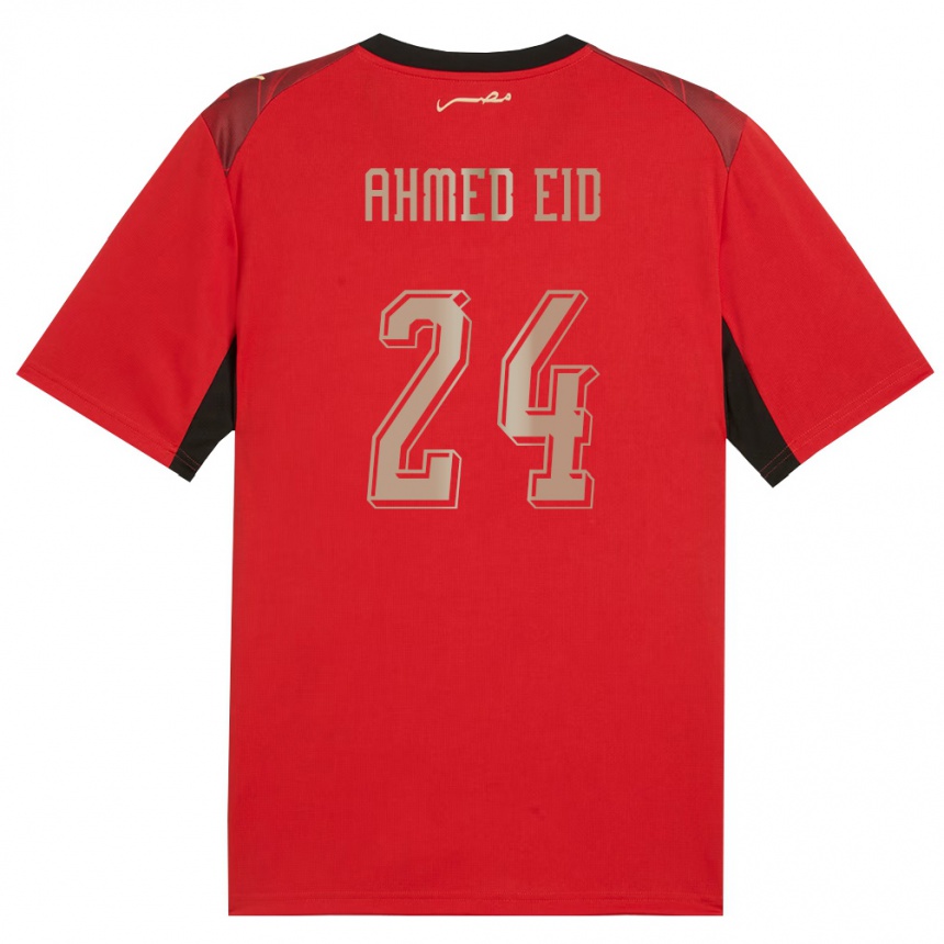 נשים כדורגל מצרים Ahmed Eid #24 אדום שחור זהב ג'רזי ביתית 26-28