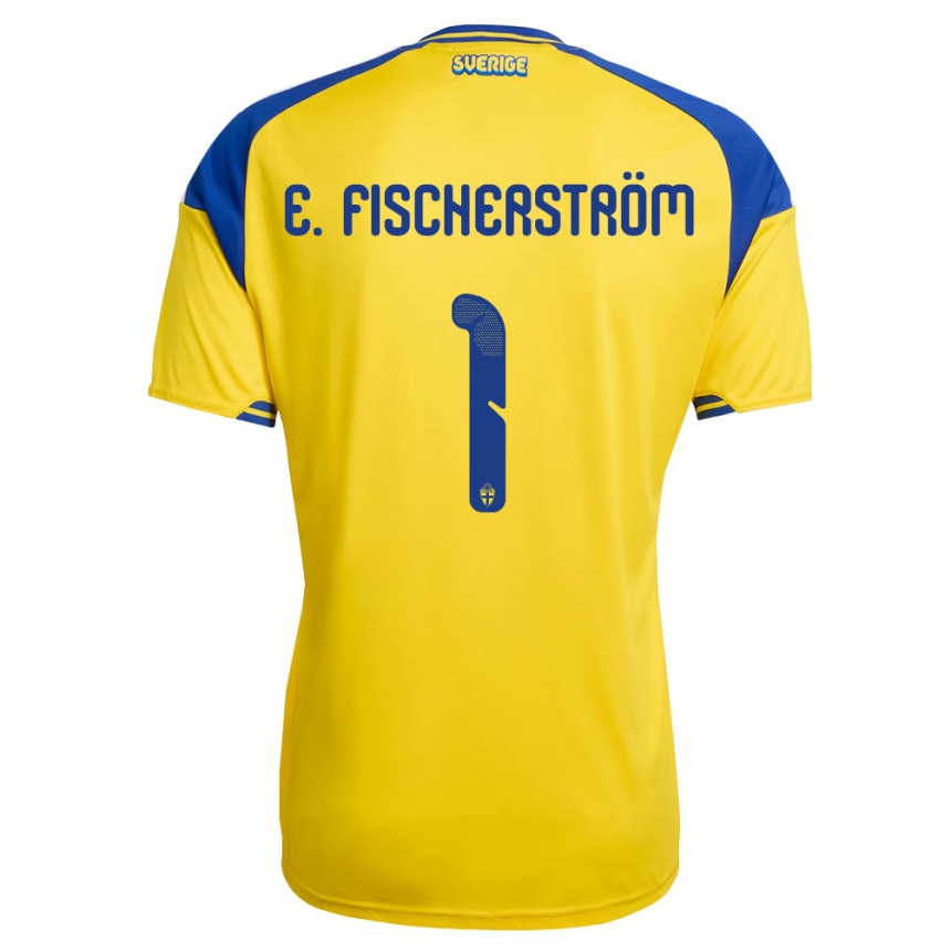 נשים כדורגל שוודיה Elton Fischerström Opancar #1 צהוב כחול לבן ג'רזי ביתית 26-28