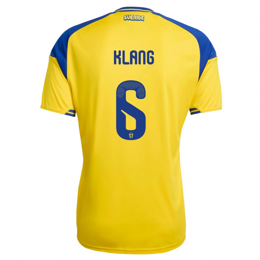 נשים כדורגל שוודיה Oliver Klang #6 צהוב כחול לבן ג'רזי ביתית 26-28