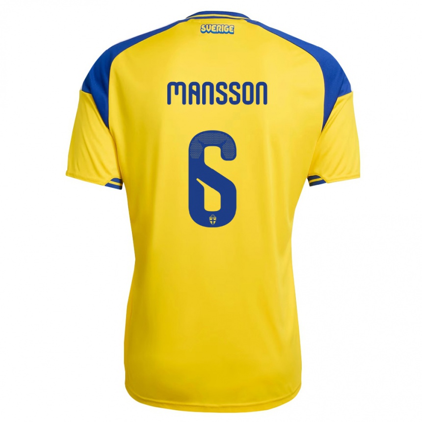 נשים כדורגל שוודיה Oliver Månsson #6 צהוב כחול לבן ג'רזי ביתית 26-28