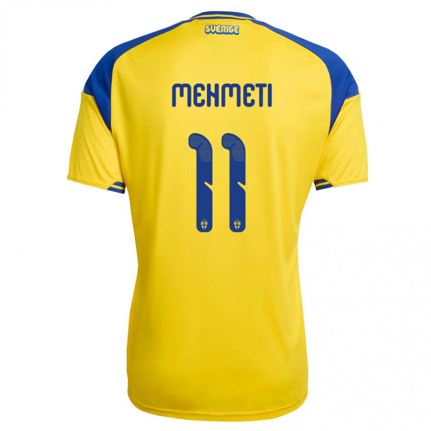 נשים כדורגל שוודיה Dion Mehmeti #11 צהוב כחול לבן ג'רזי ביתית 26-28