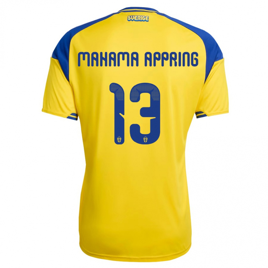 נשים כדורגל שוודיה Elliot Mahama Appring #13 צהוב כחול לבן ג'רזי ביתית 26-28
