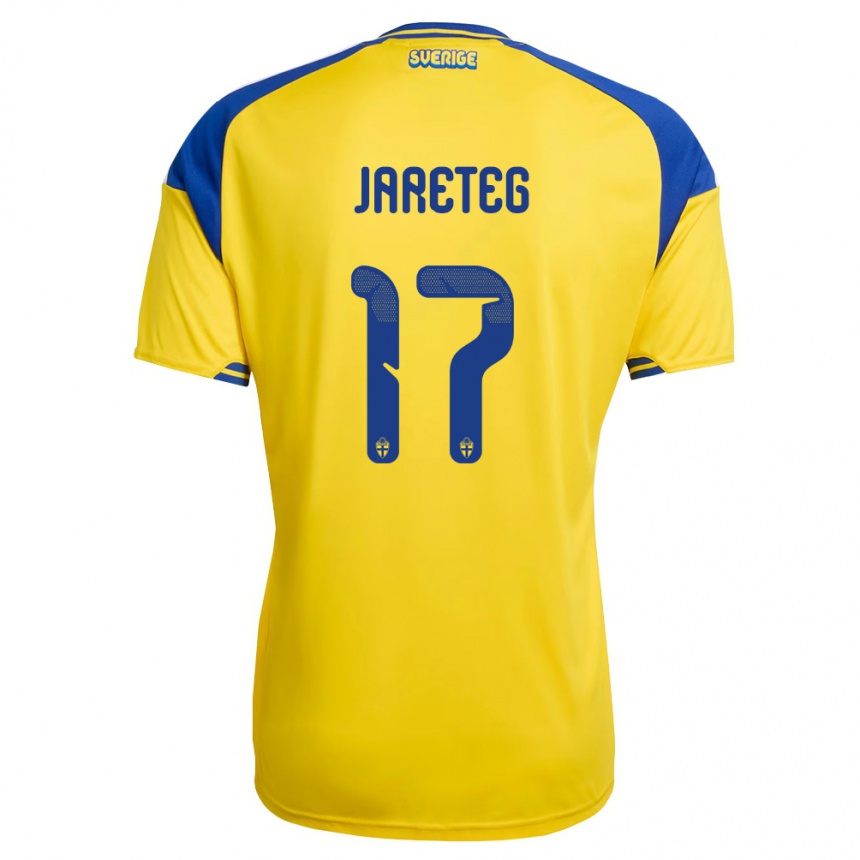 נשים כדורגל שוודיה Linus Järeteg #17 צהוב כחול לבן ג'רזי ביתית 26-28