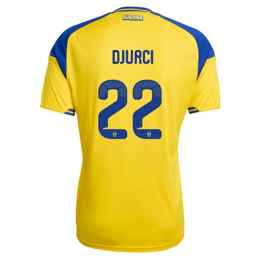 נשים כדורגל שוודיה Oliver Djurci #22 צהוב כחול לבן ג'רזי ביתית 26-28