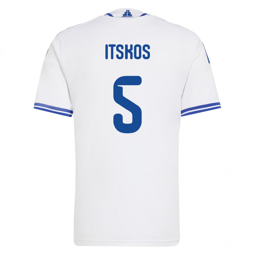 נשים כדורגל יוון Georgios Itskos #5 לבן כחול ג'רזי ביתית 26-28